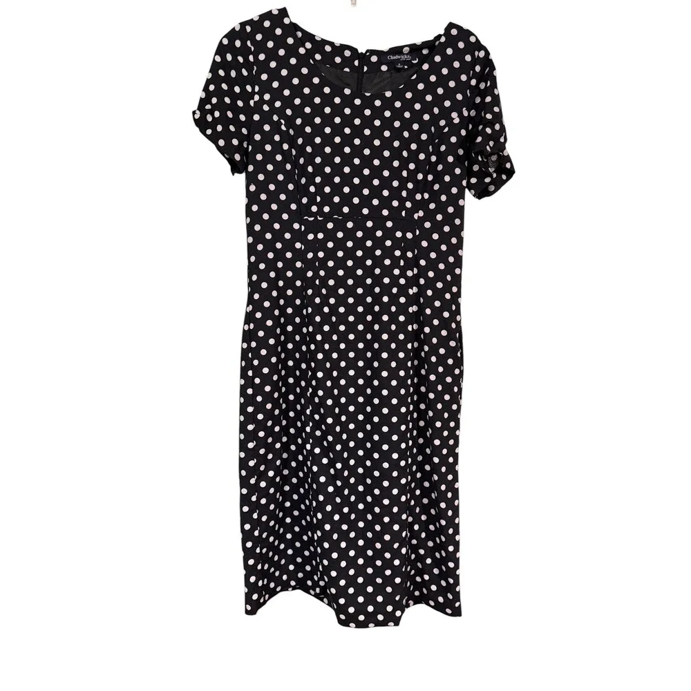 Chadwicks of Boston Black White Polka‎ Dot Linen Blend Sheath Dress Size 6